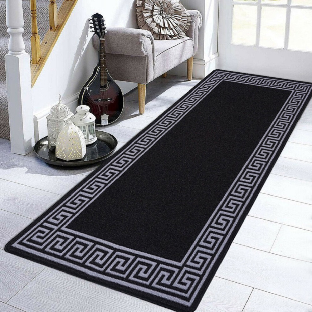 Smart Living Greekey Black and Grey Gel Back Non-Slip Door Mat 67 x 220cm Image 3