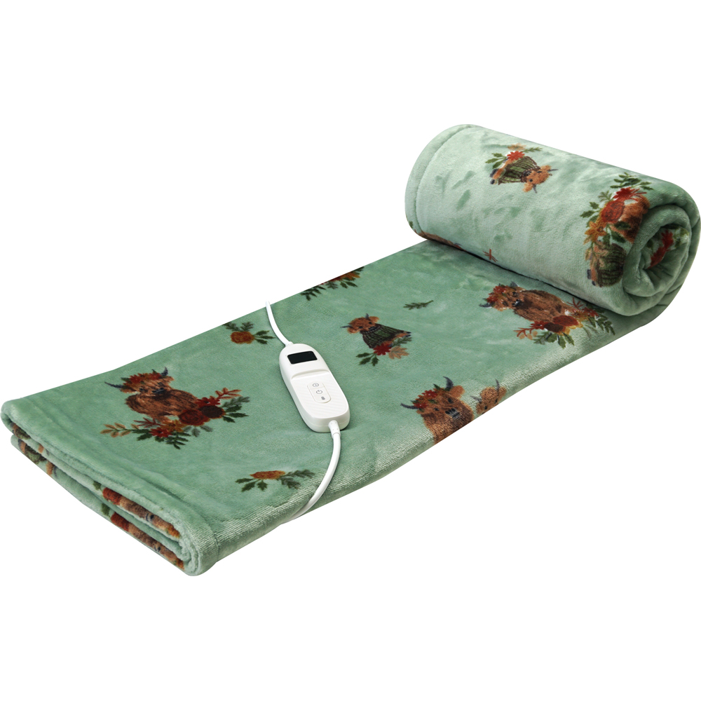 Lola Highland Cow Electric Heated Throw Green Image 2
