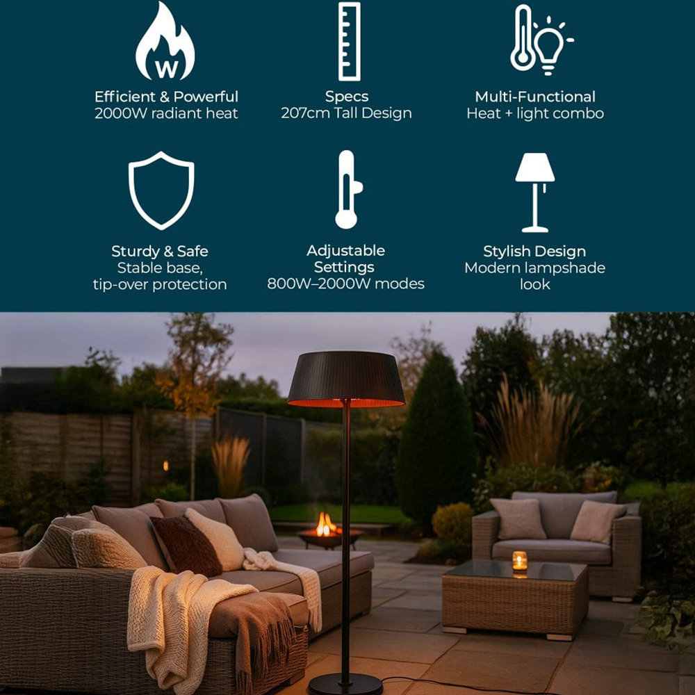 Jack Stonehouse Solara Black Freestanding Lamp Halogen Patio Heater 2000W Image 6