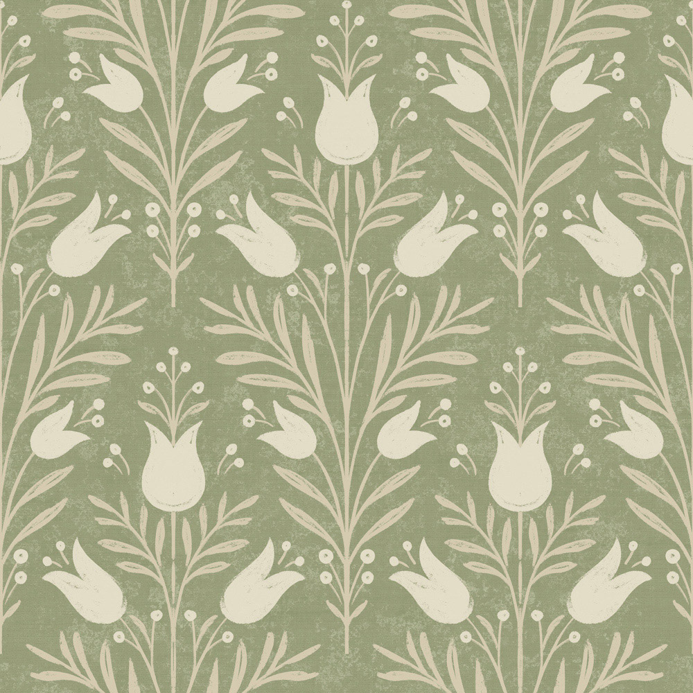 Esselle Home Heritage Tulip Spring Green Wallpaper Image 1