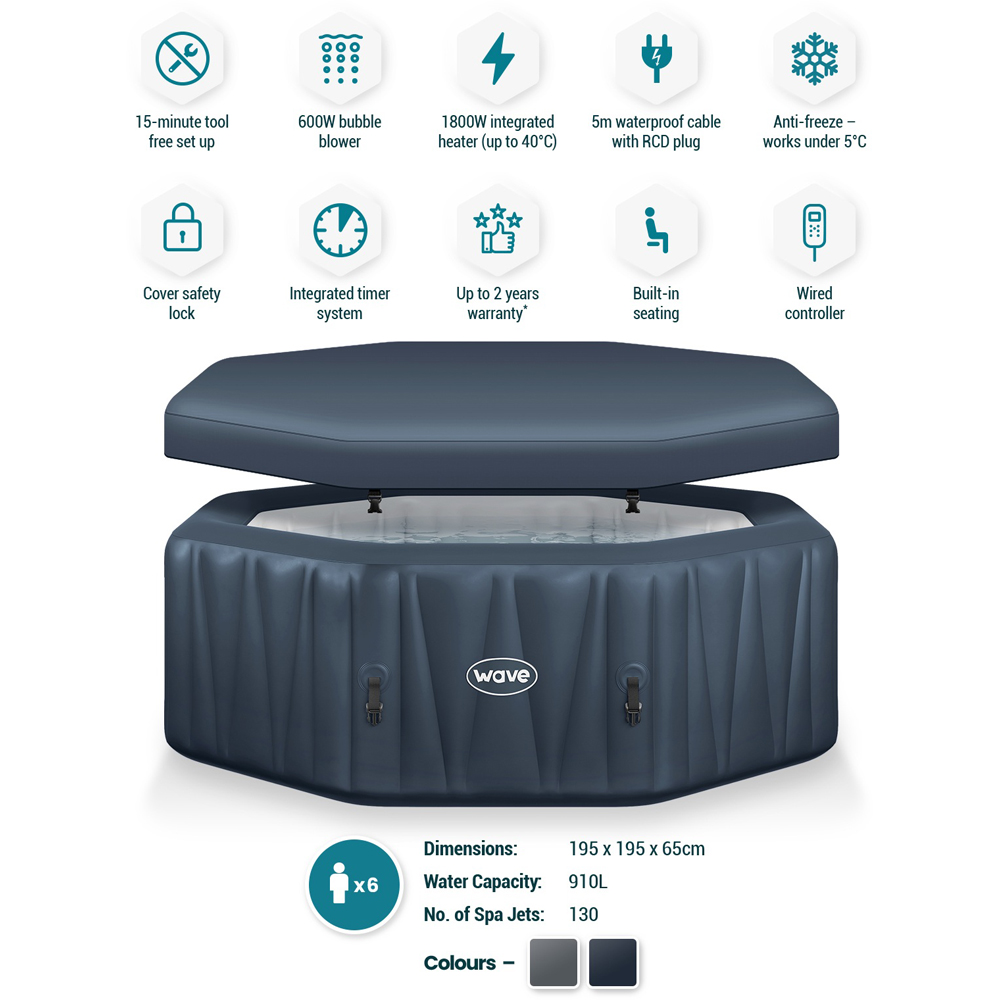 Wave Spas Aegean 6 Person Navy Octagonal Inflatable Hot Tub with EnergySave Bundle Image 6