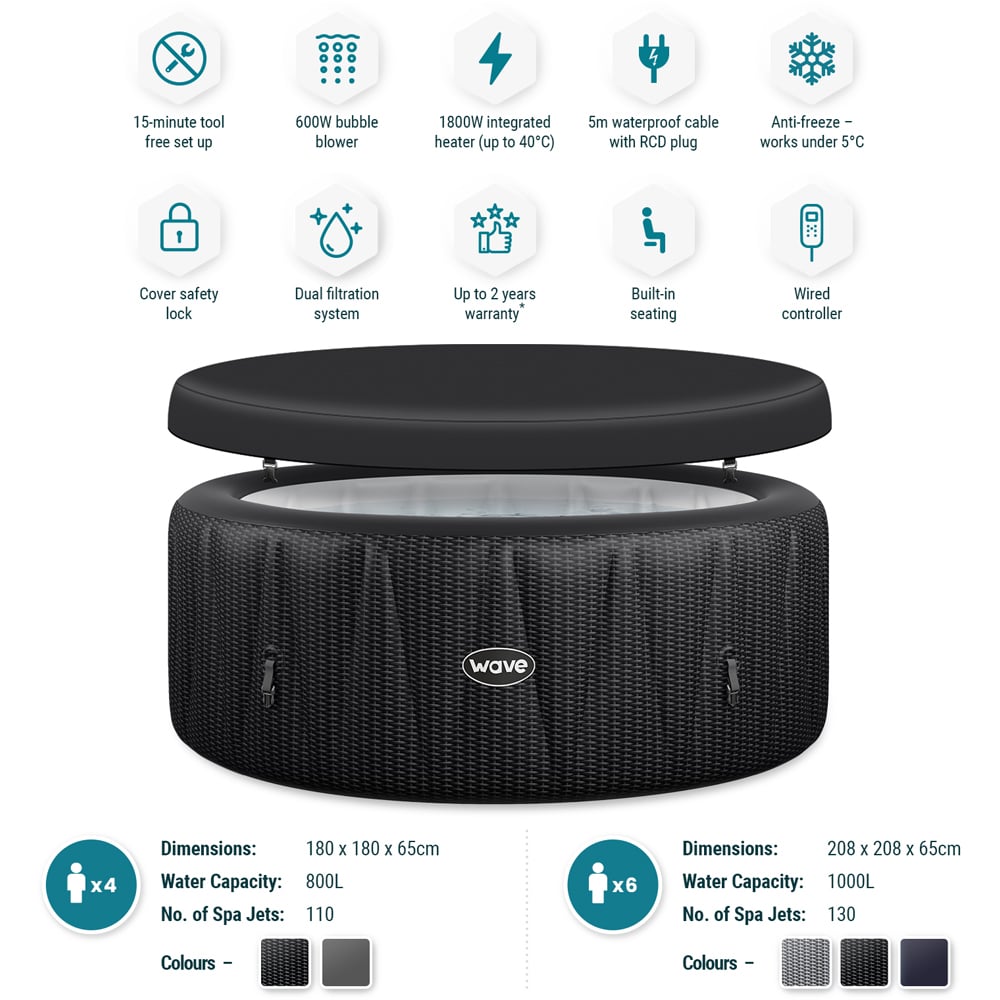 Wave Atlantic 6 Person Slate Rattan Inflatable Hot Tub with Integrated Heater Image 4