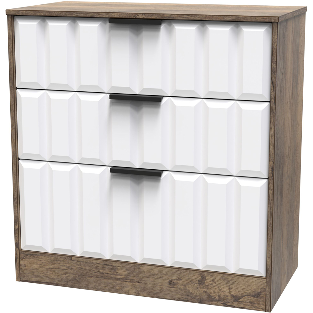 Crowndale New York 3 Drawer White Matt and Vintage Oak Deep Chest of Drawers Ready Assembled Image 2