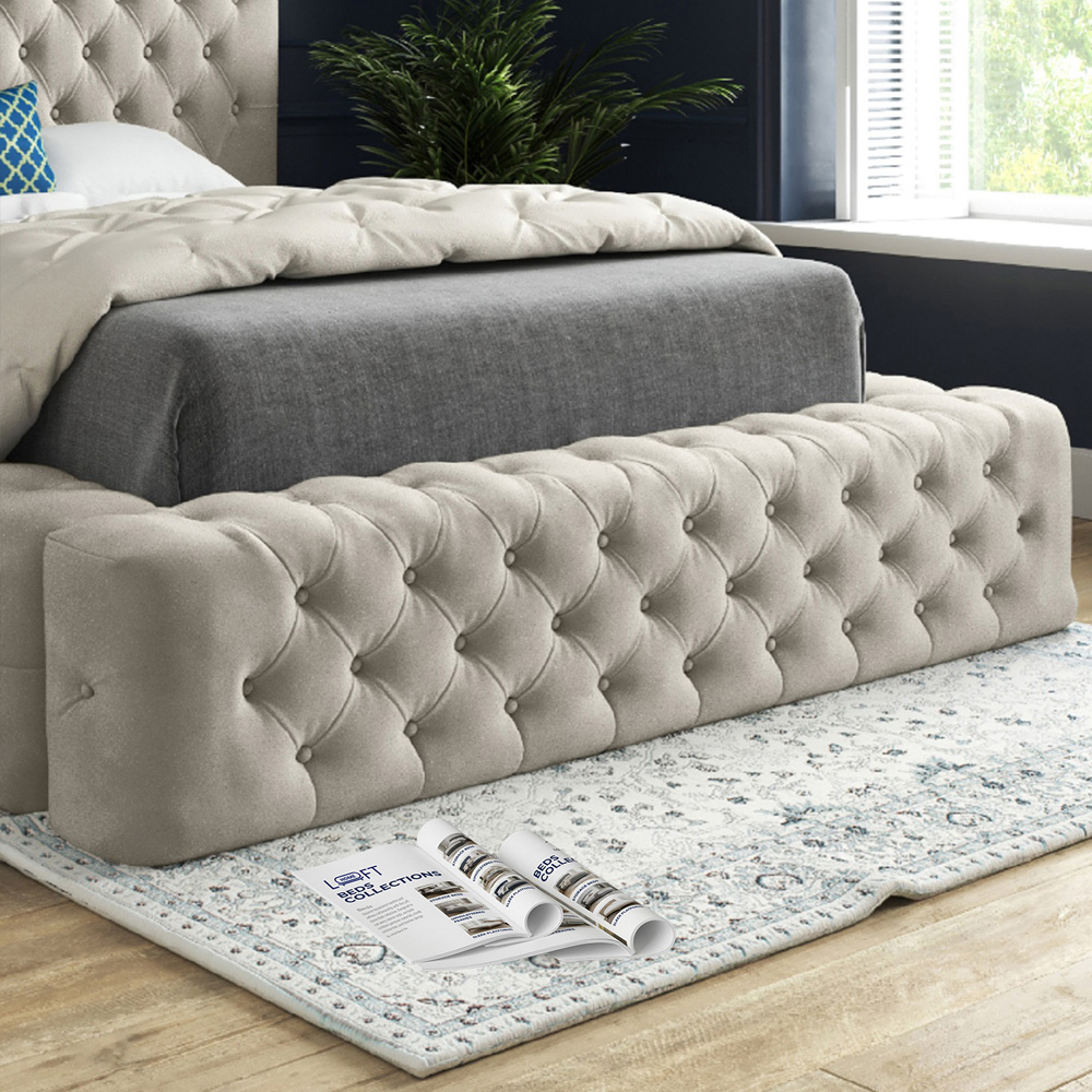 Grand Milan Silver Small Single Upholstered Bed Frame with Pleated Chesterfield Headboard Image 4