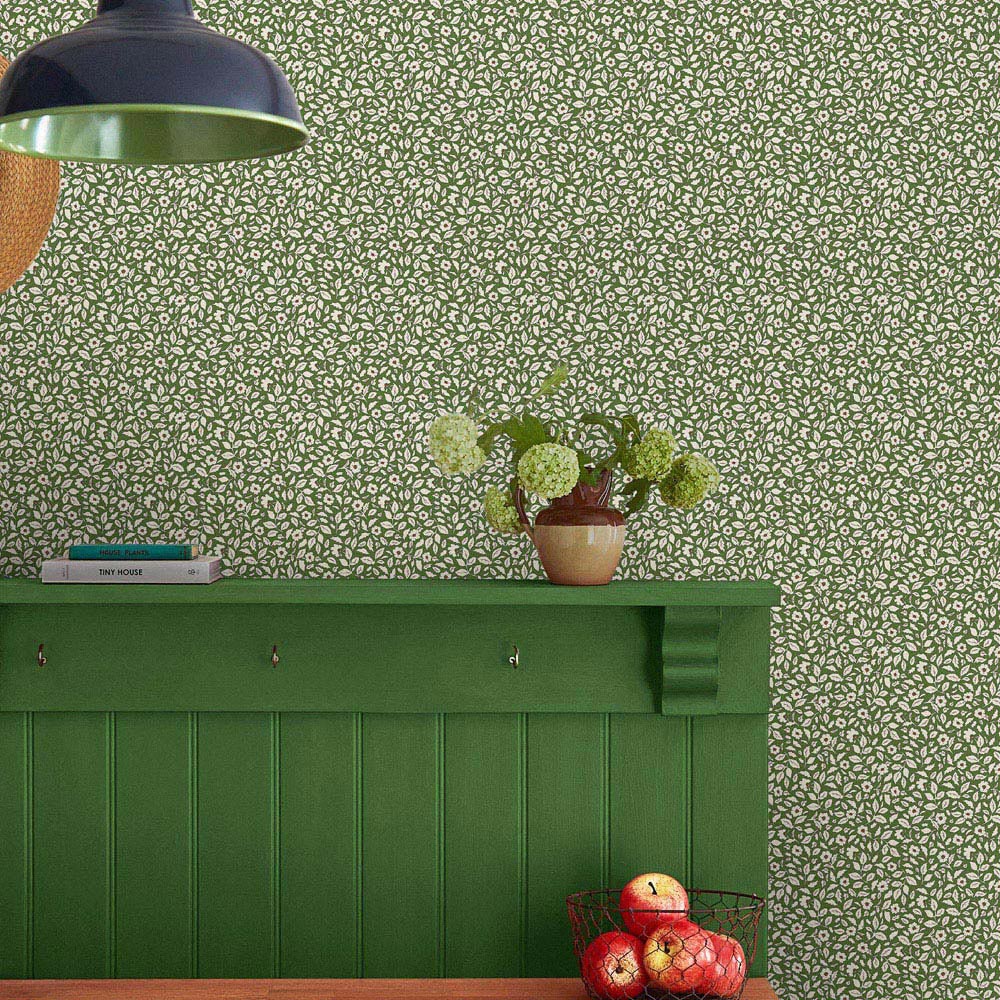 Joules Ditsy Floral Print Green Wallpaper Image 3