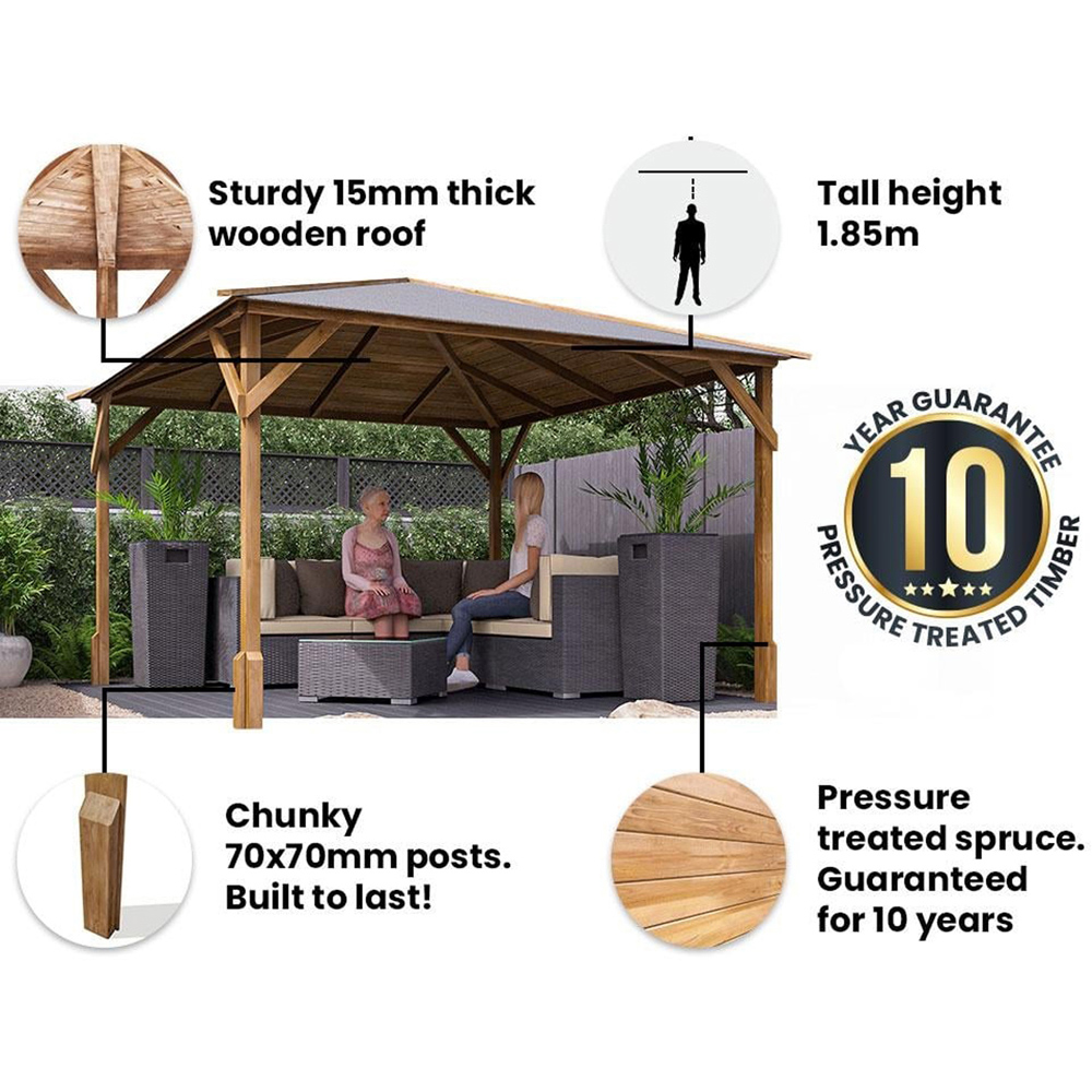 Dunster House Utopia 3 x 3m Brown Louvre Wall Garden Gazebo with Roof Shingles Image 5