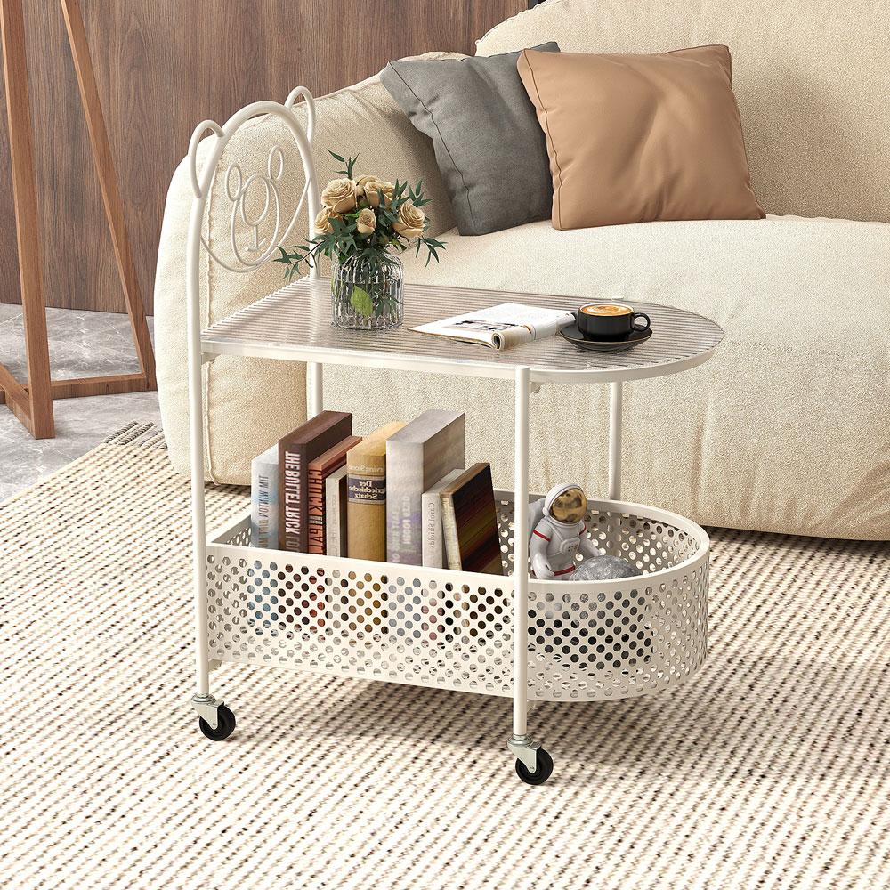 Costway Single Shelf White Bear Pattern Glass Coffee Table Image 3