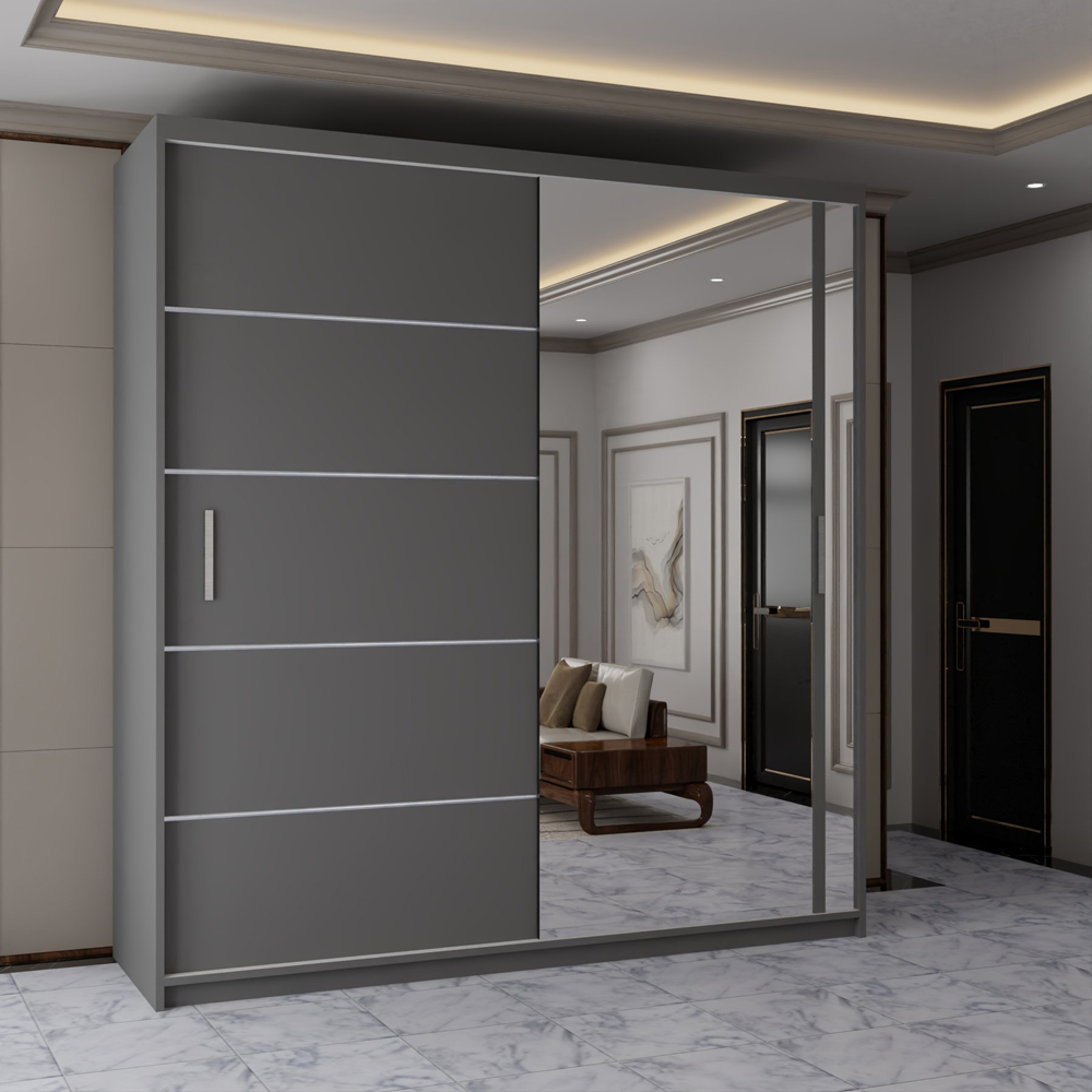 Sliding Wardrobes 4U 2 Sliding Door Grey Modern Mirrored Wardrobe 120cm Image 3