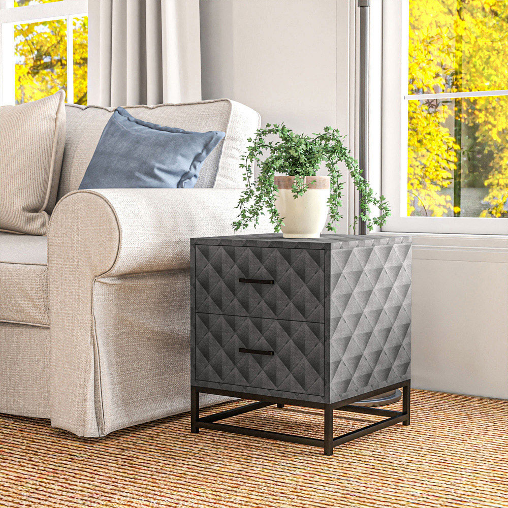 Portland 2 Drawer Grey Bedside Table Set of 3 Image 3