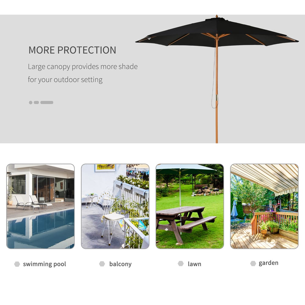 Outsunny Black Bamboo Rope Pully Parasol 3m Image 6