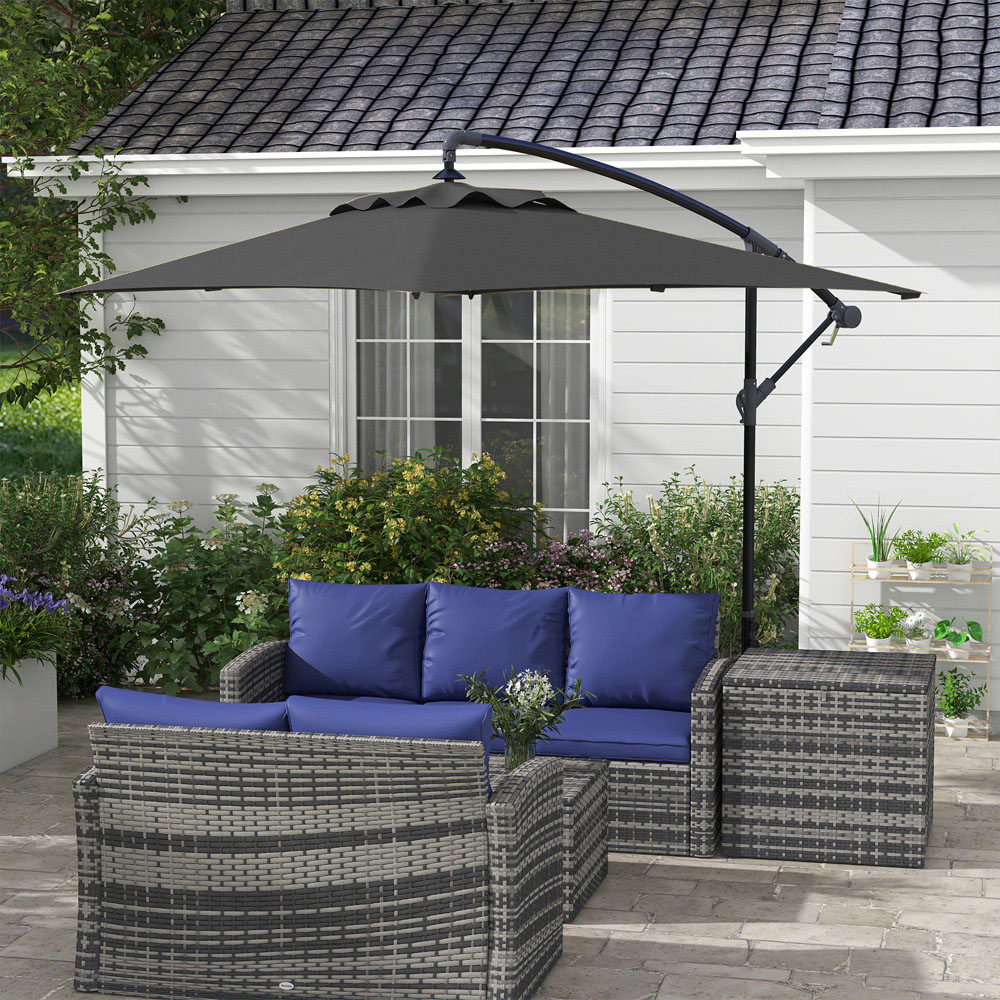 Outsunny Black Crank Handle Cantilever Banana Parasol with Cross Base 3 x 2m Image 2