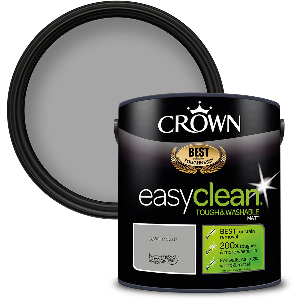 Crown Easyclean Granite Dust Matt Emulsion Multisurface Paint 2.5L Image 1
