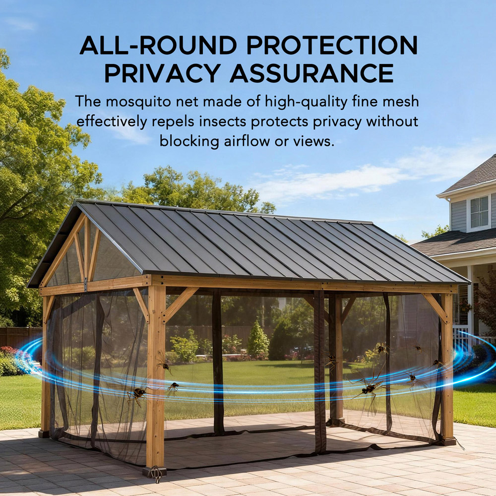 Sunjoy 4.6 x 4m Khaki Accessory Netting for Cedar Wood Gazebo (Gazebo Not Include) Image 4