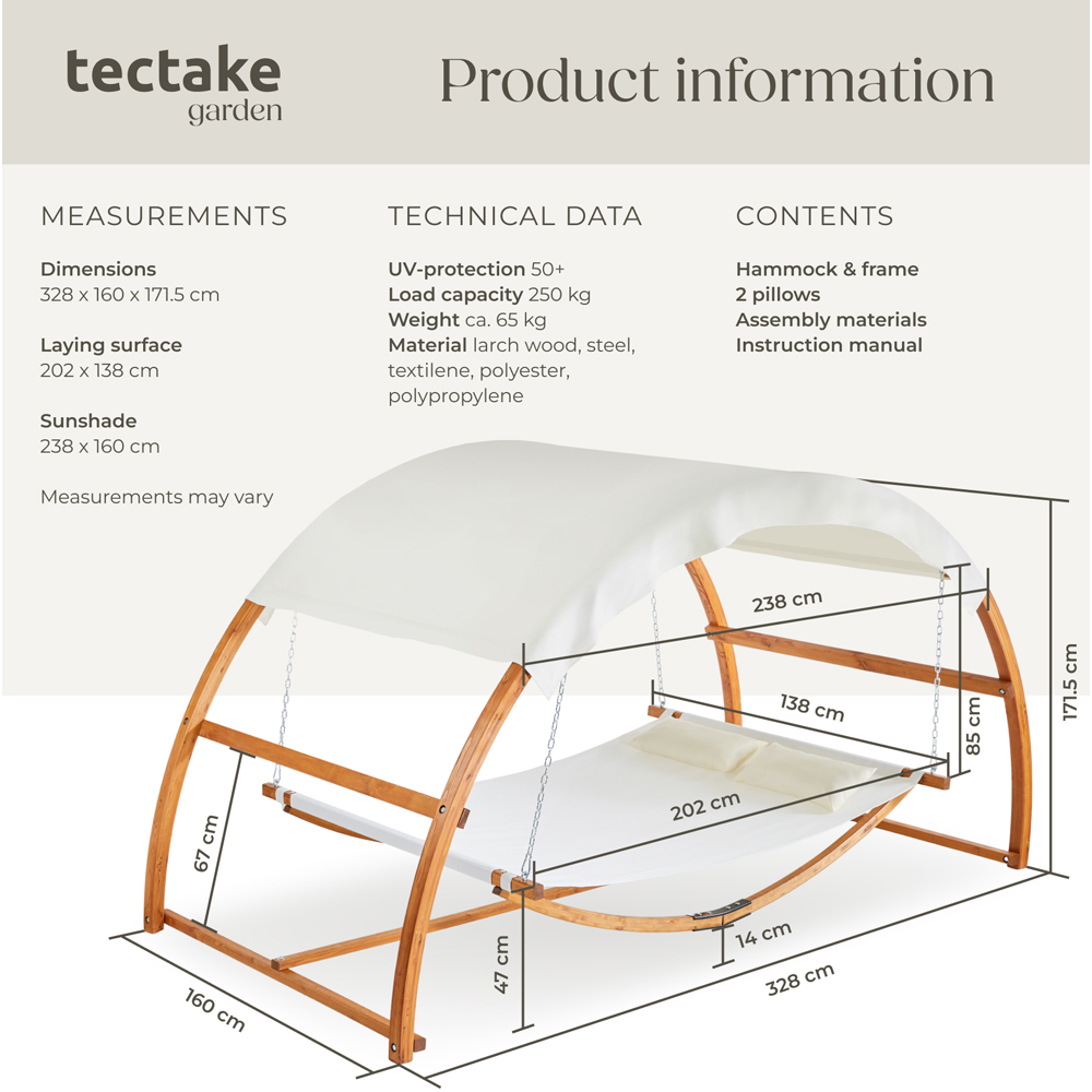 tectake Locarno 2 Seater Hammock with Sun Canopy Image 9