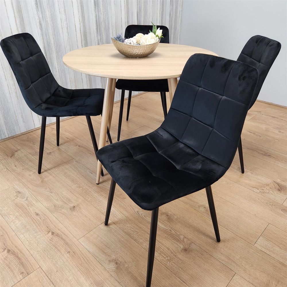 Portland 4 Seater Velvet Round Dining Set Wood Effect and Black Image 6