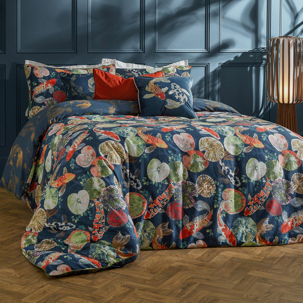 Paoletti Koi King Size Midnight Pond Reversible Duvet Cover Set Image 1