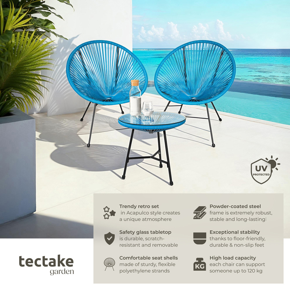 tectake Santana 2 Seater Blue Bristo Set Image 6