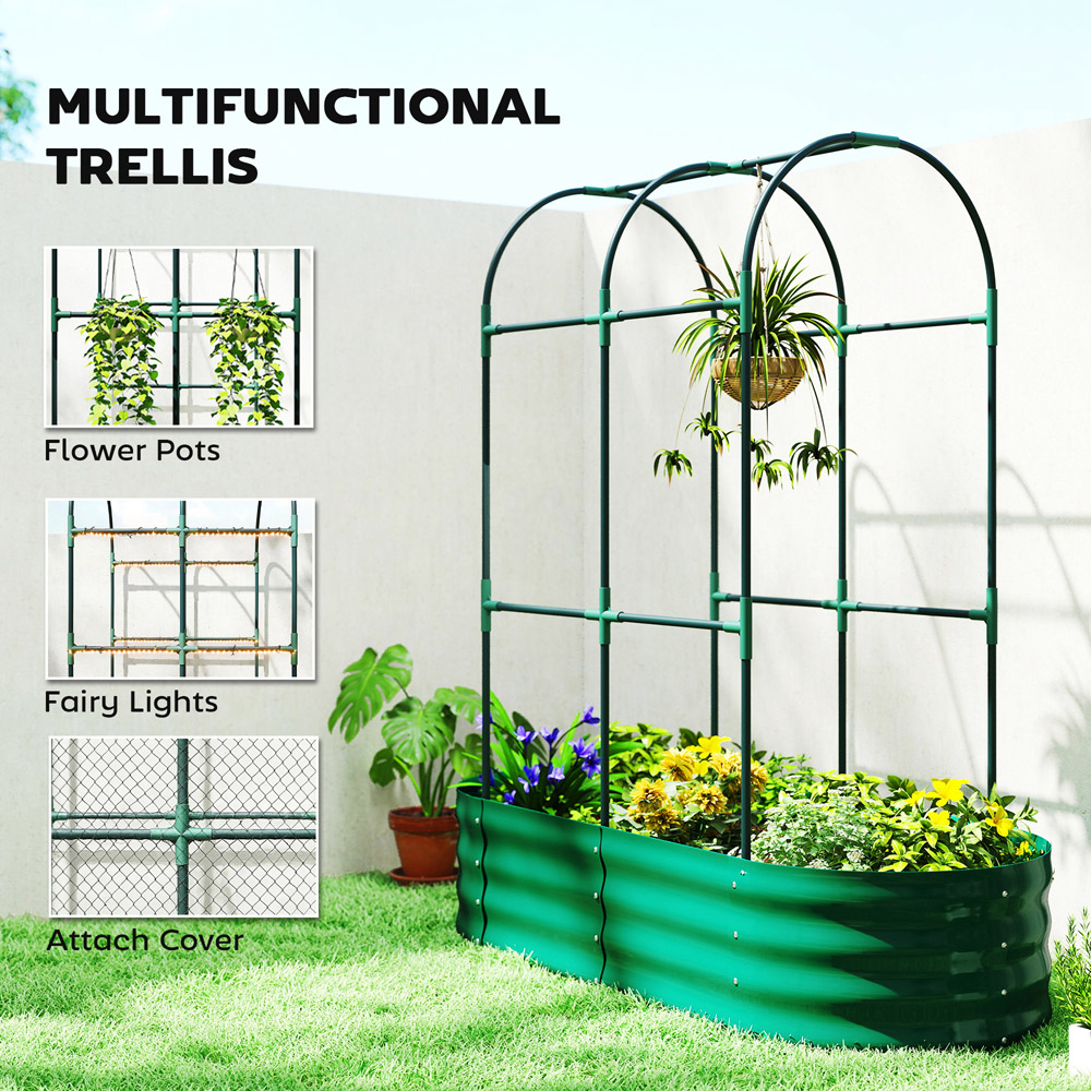 Outsunny Green Galvanised Raised Garden Bed with Trellis 140 x 60 x 120cm Image 5
