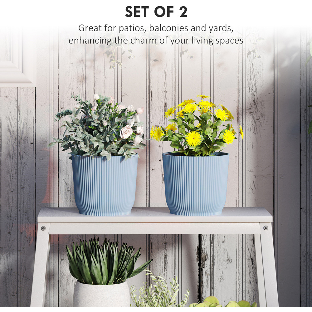 Outsunny Blue Round Outdoor Plant Pot 22cm 2 Pack Image 4