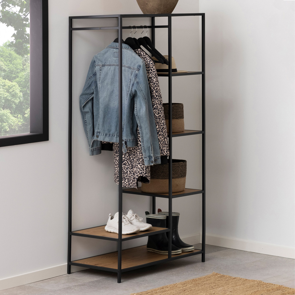 Florence Seaford 5 Shelf Oak and Black Metal Clothes Rack Image 2