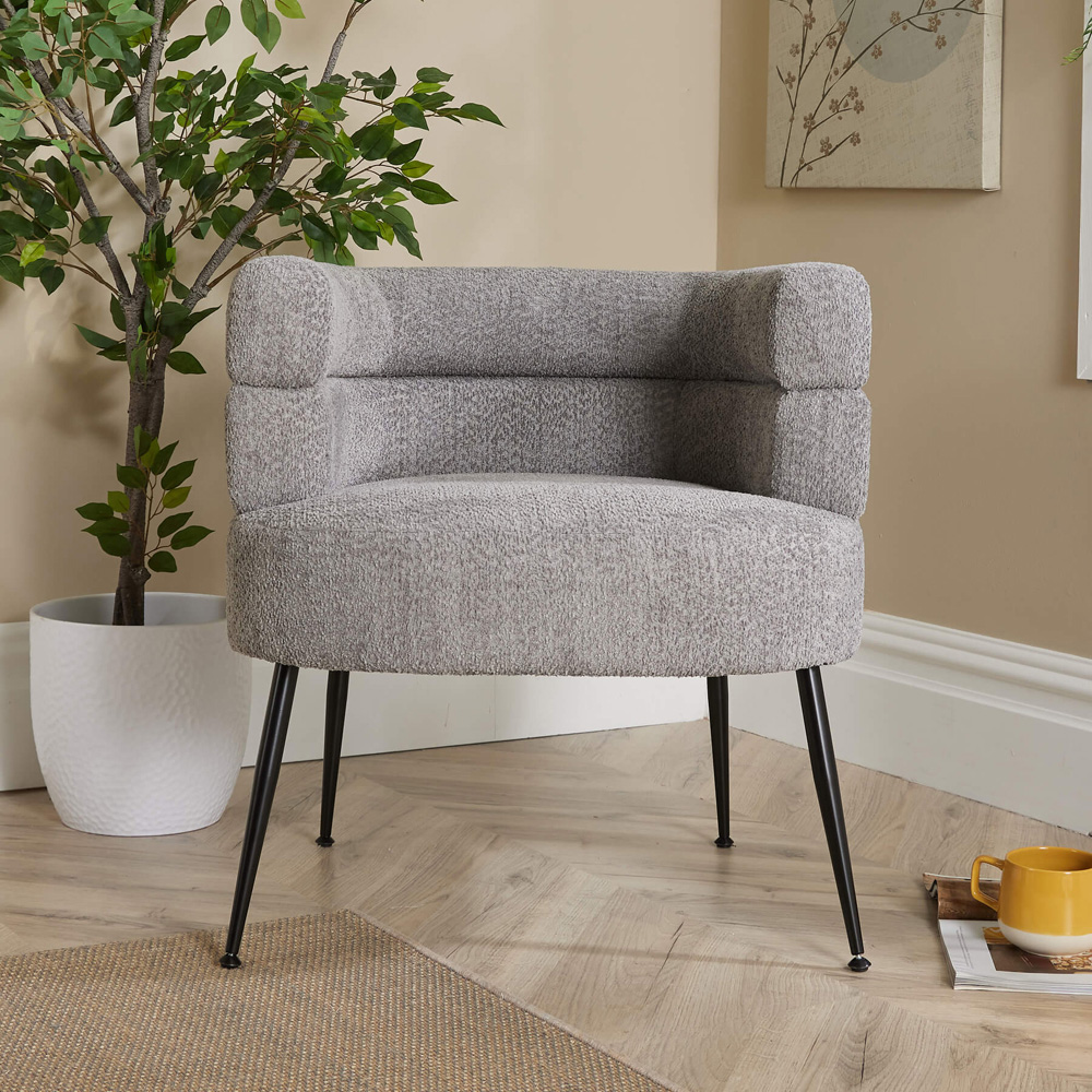 Home Source Grey Boucle Teddy Fur Barrel Accent Chair Image 5