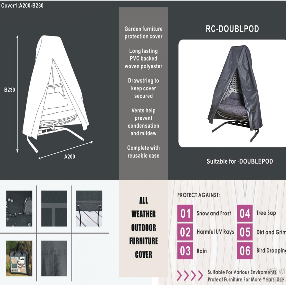 Direct Wicker Black Heavy Duty Double Hanging Pod Chair Cover 230 x 200cm Image 9
