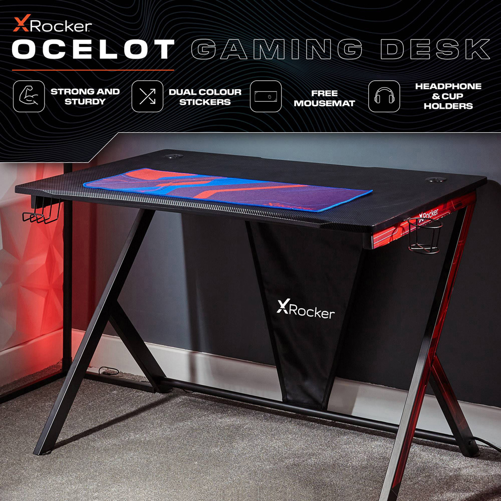 X Rocker Ocelot Black Gaming Desk with Mousepad Image 2