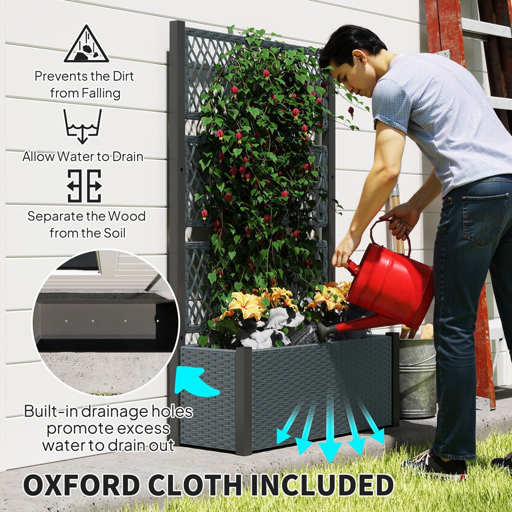 Outsunny Charcoal Grey Rattan Raised Garden Planter with Trellis Image 6