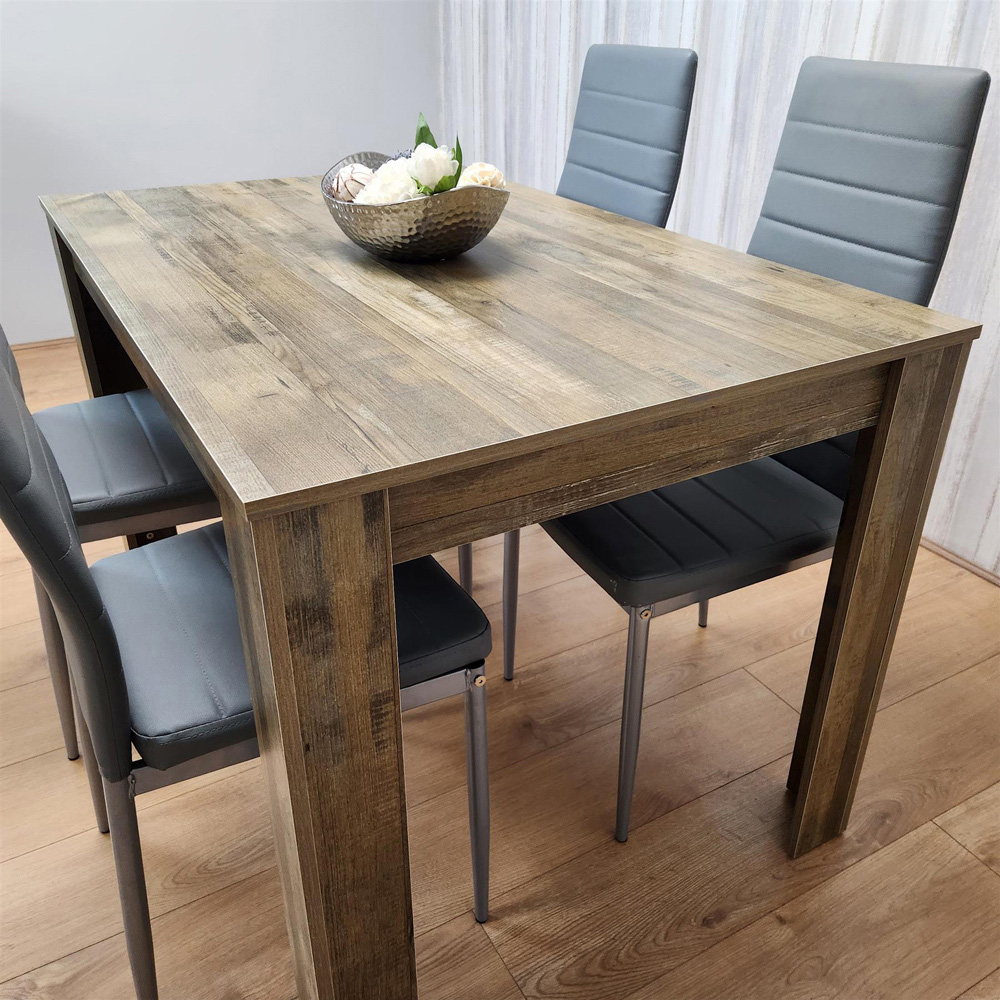 Portland 4 Seater Leather Dining Set Wood Effect and Grey Image 6