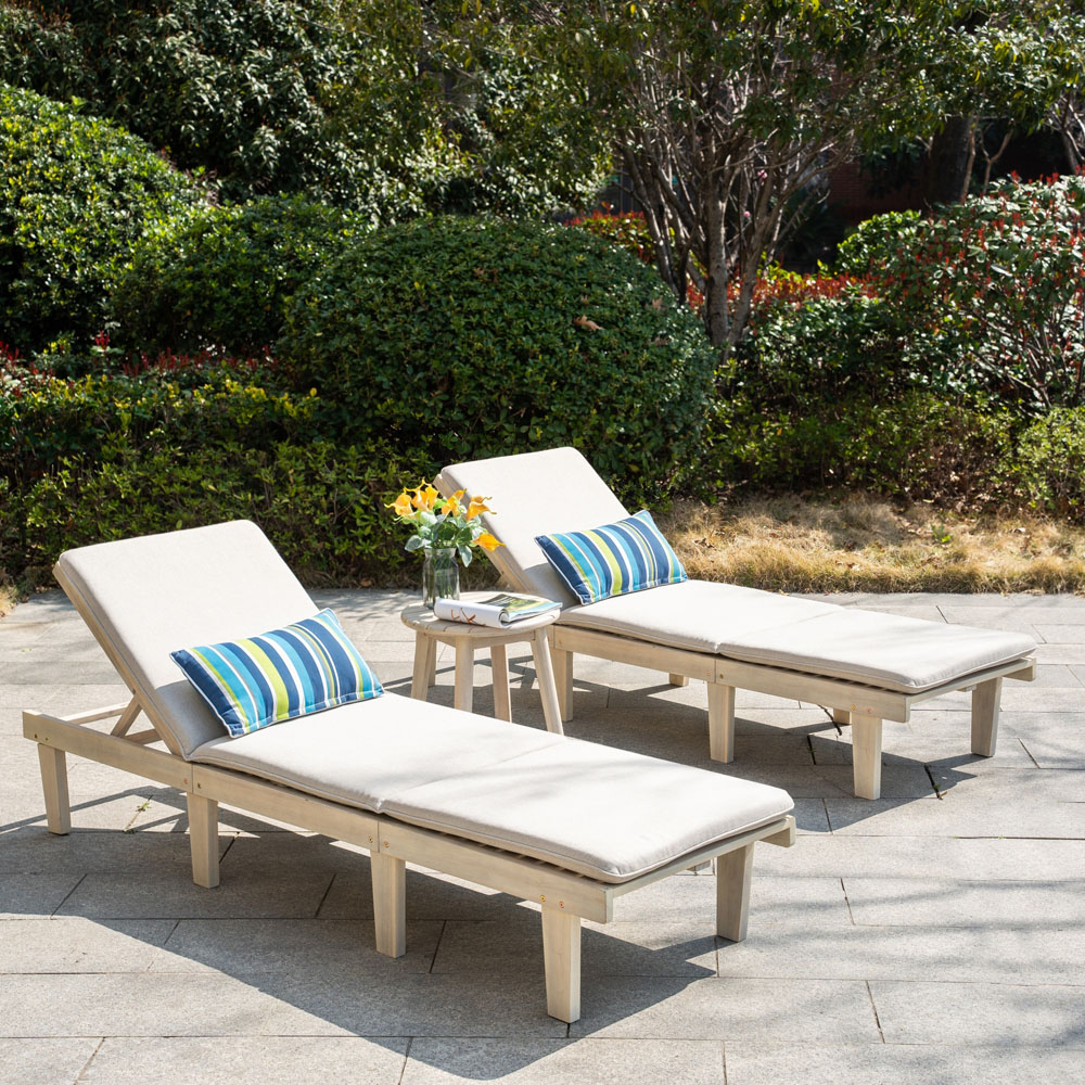 Direct Wicker Saned 5 Position Adjustable Wooden Twin Sun Lounger with Side Table Image 3
