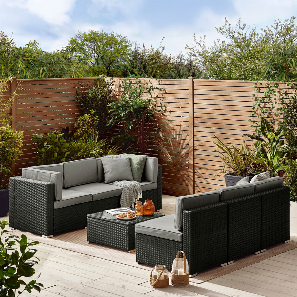 Furniturebox Windermere 6 Seater Black Rattan Sofa Lounge Set Image 5