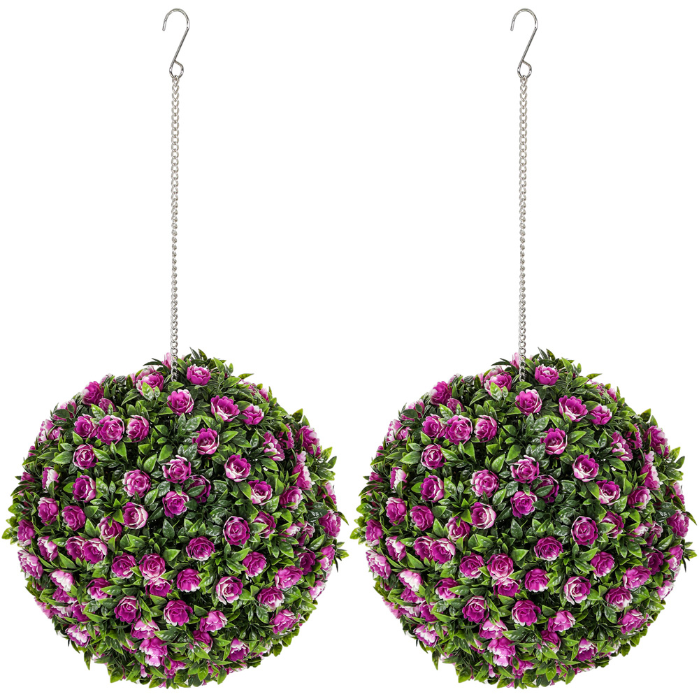 Portland Purple Rose Artificial Plant Hanging Topiary Ball 2 Pack Image 1