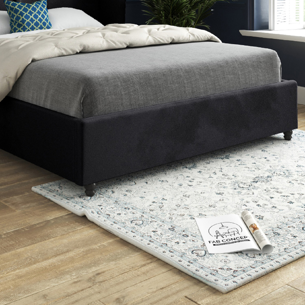Zampa Double Black Soft Velvet Upholstered Bed Frame with Curved Winged Headboard Image 4