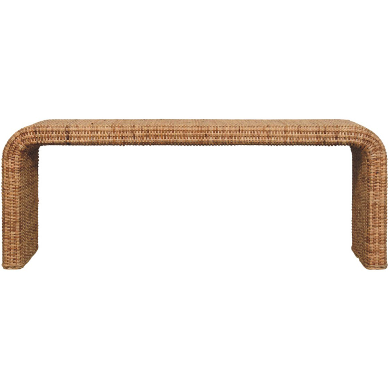 Artisan Furniture Solid Wood Beige Rattan Weave Bench Image 2