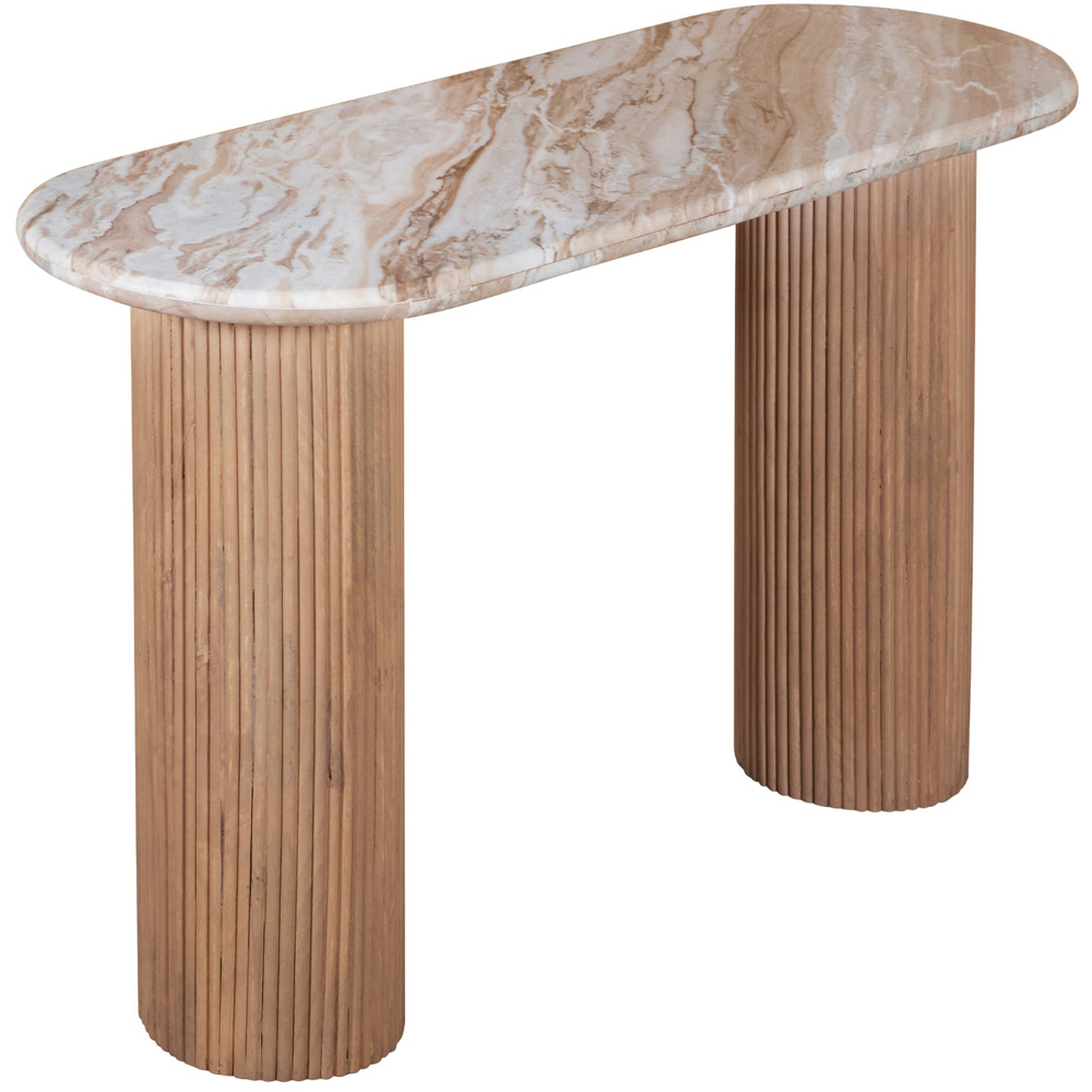 IH Design Bundi Natural Marble and Wood Pedestal Console Table Image 3