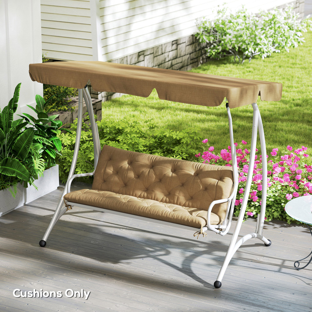 Outsunny 3 Seater Khaki Garden Bench Cushion with Ties 49 x 150cm Image 2