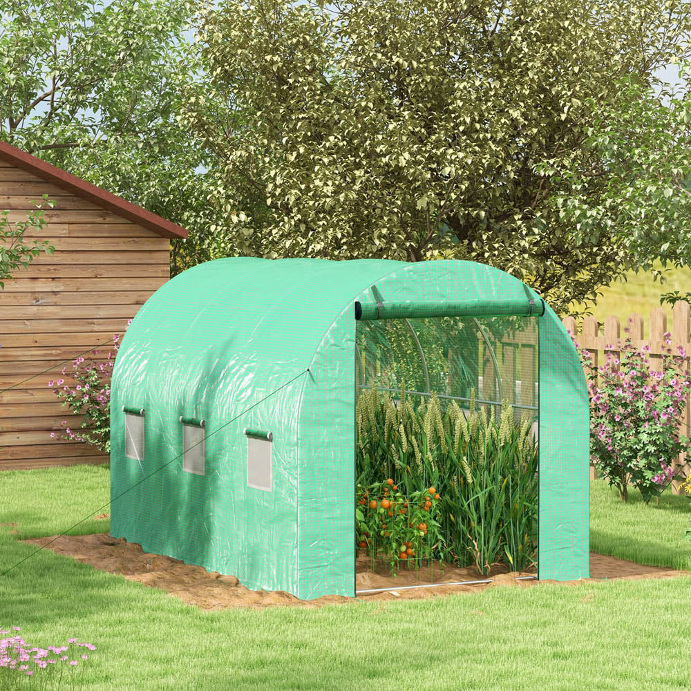 Outsunny Green PE Cover 3 x 2m Walk In Greenhouse with Sprinkler System Image 2