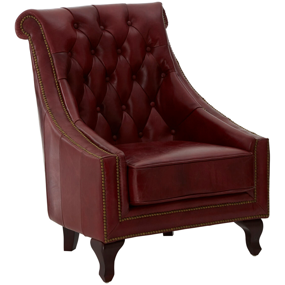 Premier Housewares Victor Deep Red Leather Tufted Back Lounge Chair Image 2