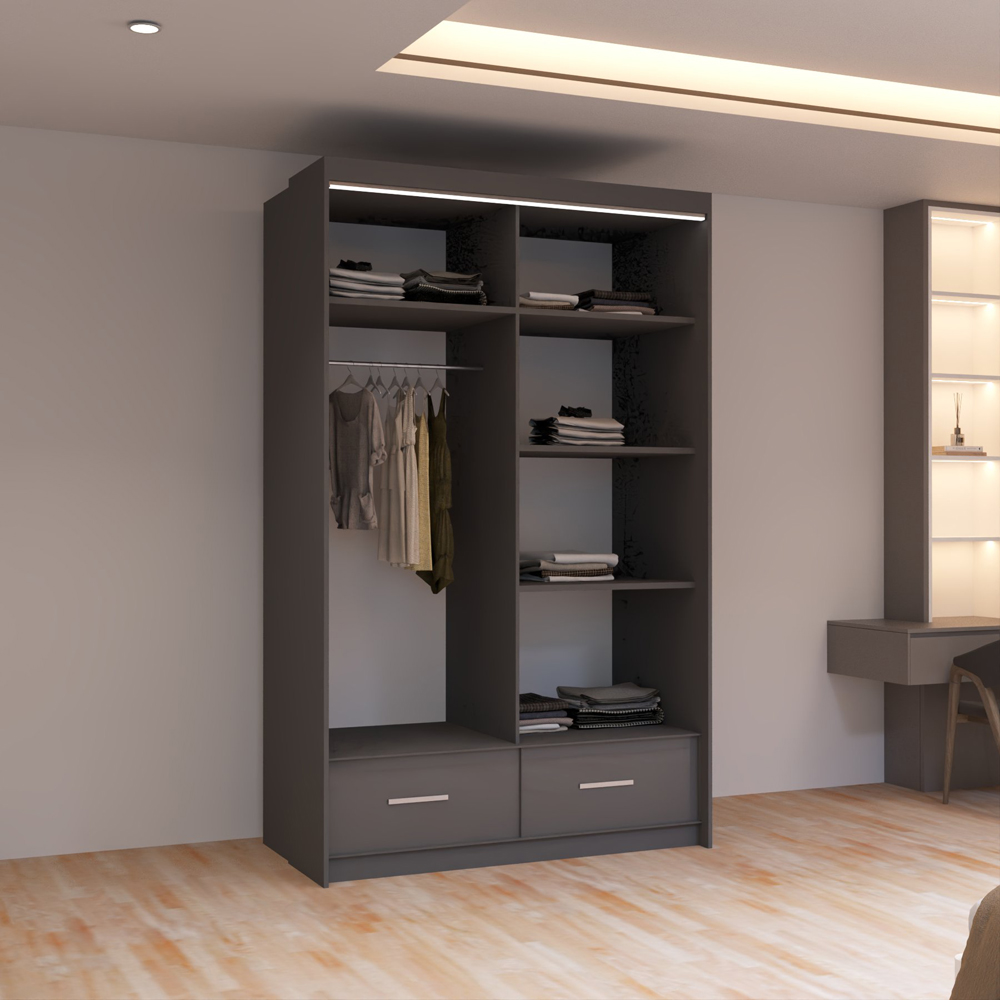 Sliding Wardrobes 4U Sycylia 2 Door 2 Drawer Grey High Gloss Mirror Wardrobe Image 4