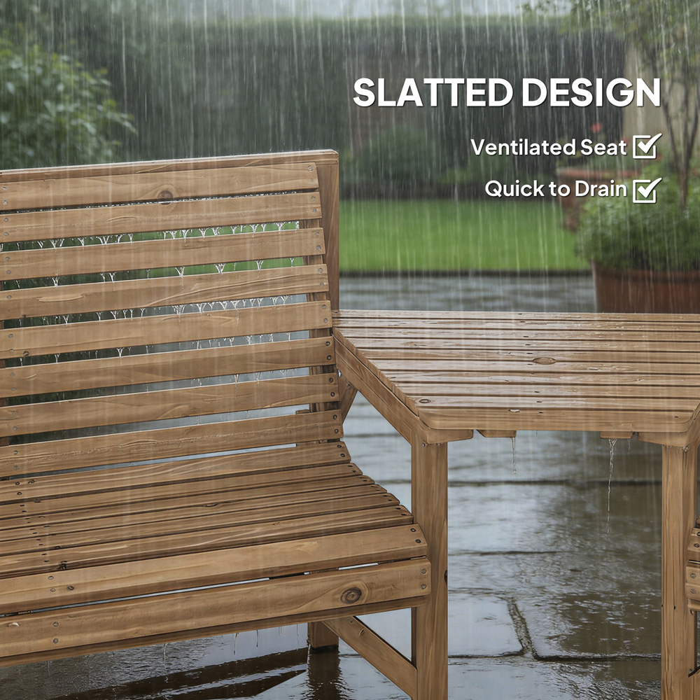 Outsunny 3 Seater Natural Wooden Garden Bistro Set with Parasol Hole Image 8