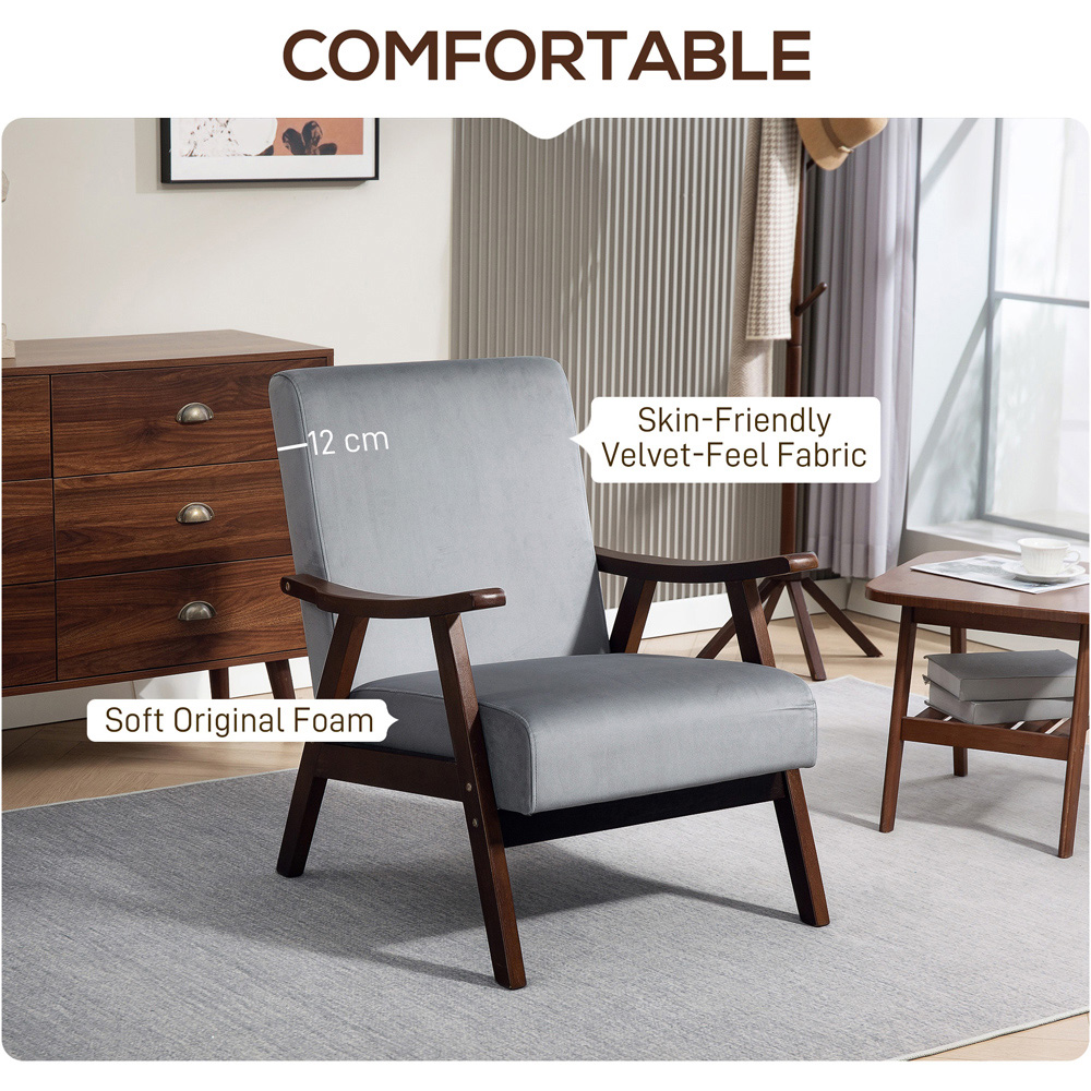 Portland Grey Velvet Solid Wood Frame Armchair Image 7