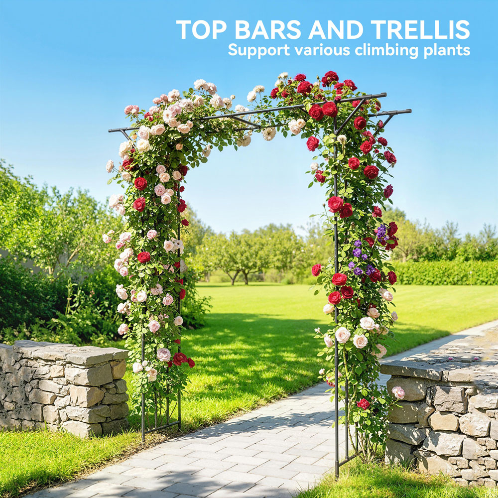 Outsunny 5.9 x 1.3ft Black Garden Arch with Trellis Image 8