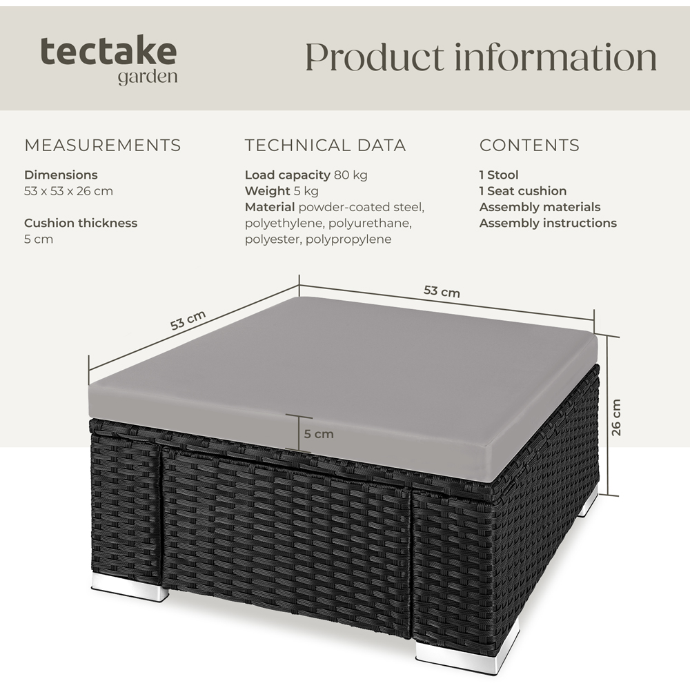 tectake Bitonto Black and Grey Polyrattan Footstool Image 9