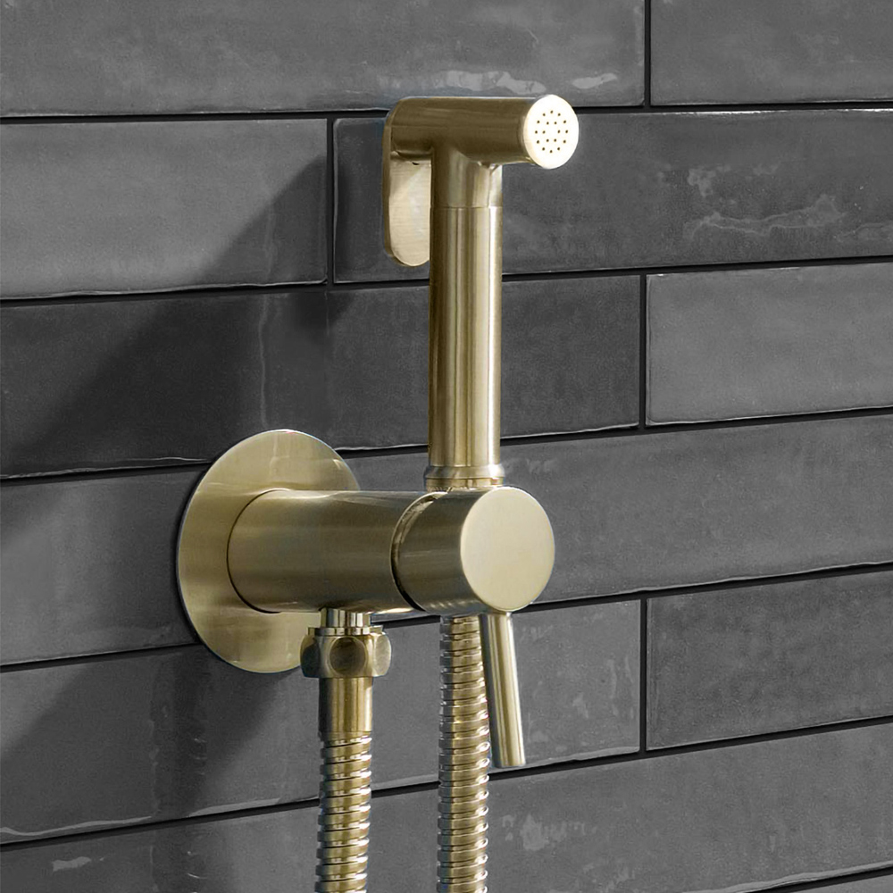 Nes Home Brushed Brass Bidet Douche Spray Kit with Shut Off Valve Image 2