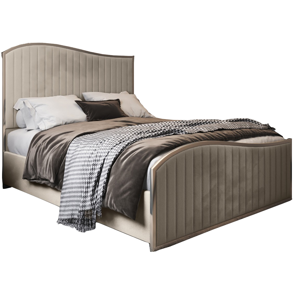 Brixton Silver Small Double Velvet Upholstered Metal Bed Frame with Wave Headboard Image 2