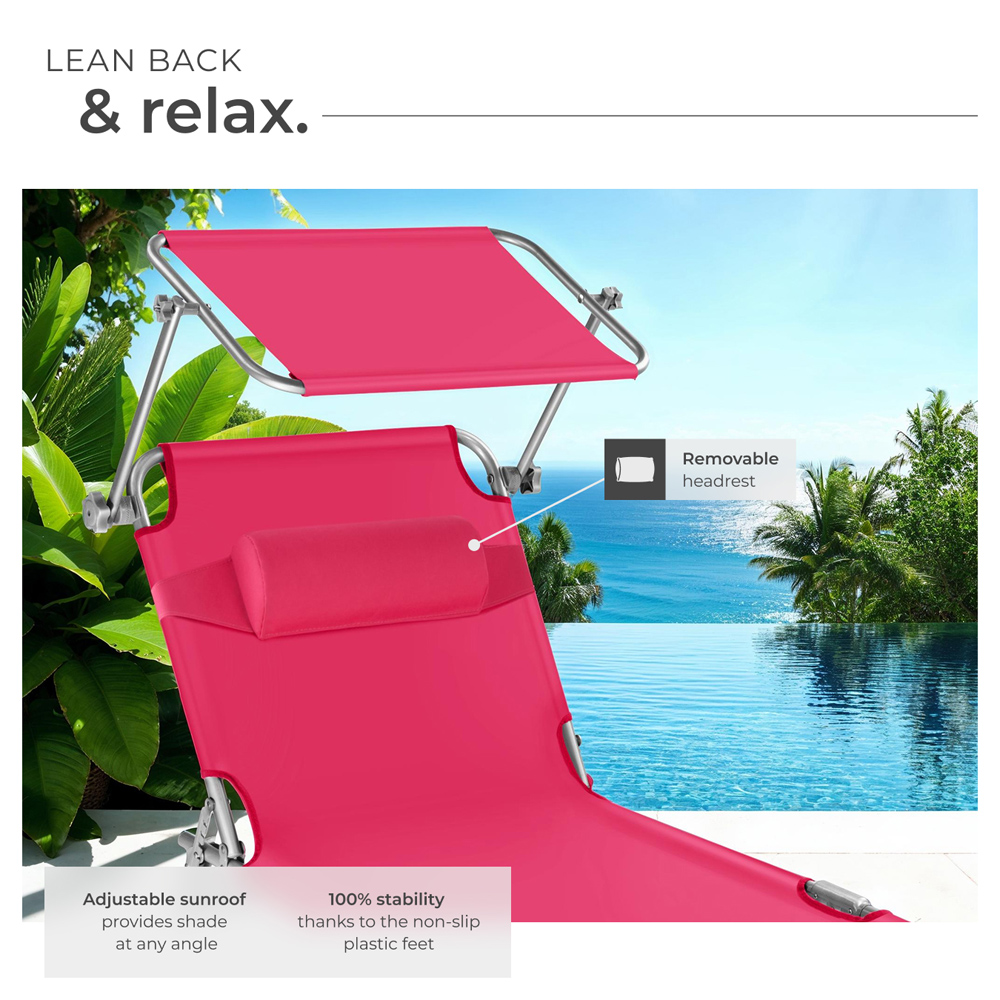 tectake Chloe Pink 4 Step Backrest Foldable Sun Lounger Image 6