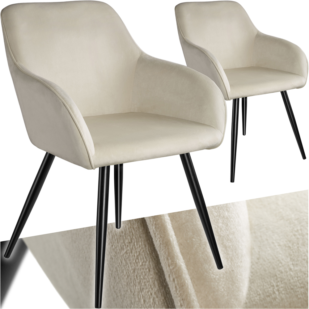 tectake Marilyn Set of 2 Cream and Black Velvet Look Padded Dining Chairs Image 2