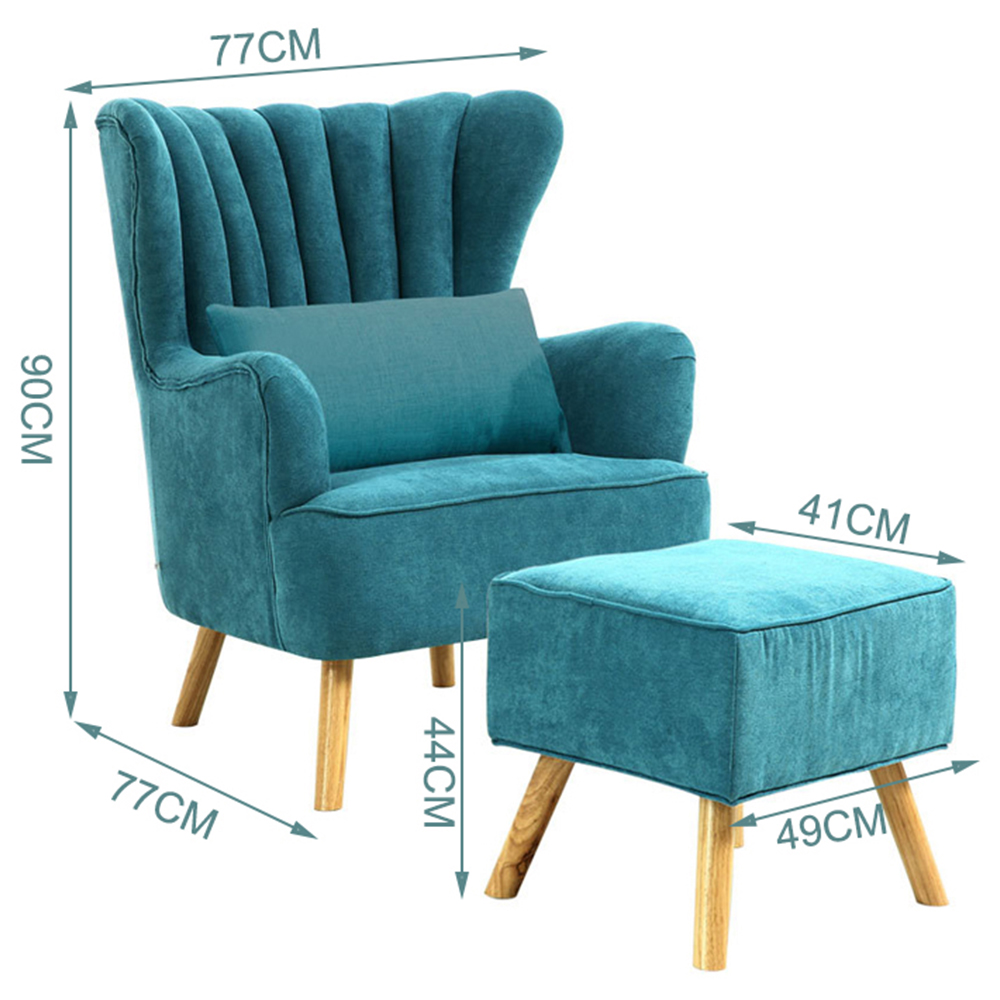 Living and Home Blue Faux Wool Upholstered Armchair with Footstool Image 8