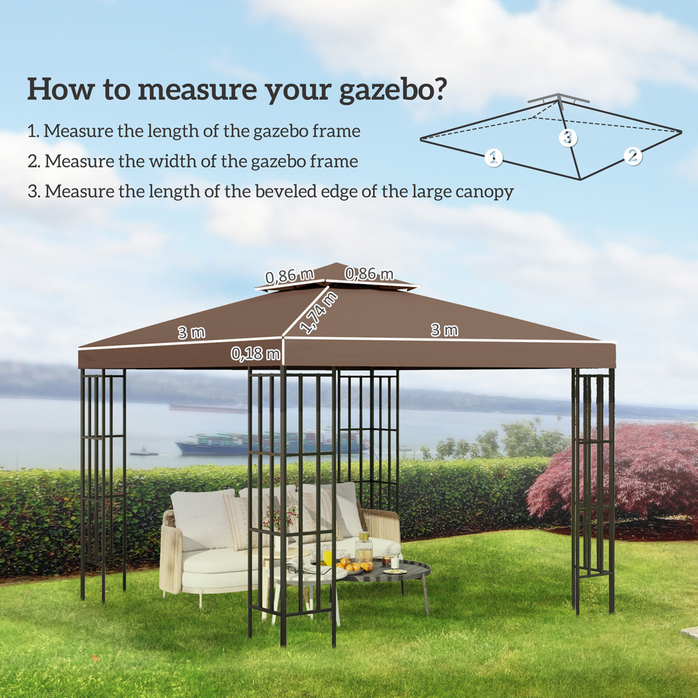 Outsunny 3 x 3m 2-Tier Coffee Gazebo Canopy Replacement Cover Image 8