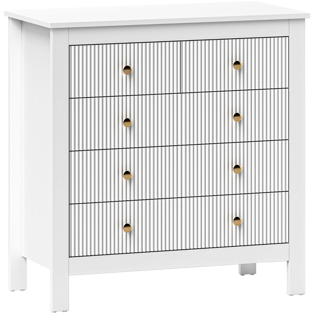 Portland 5 Drawer White Fluted Chest of Drawers with Gold Tone Handles Image 2